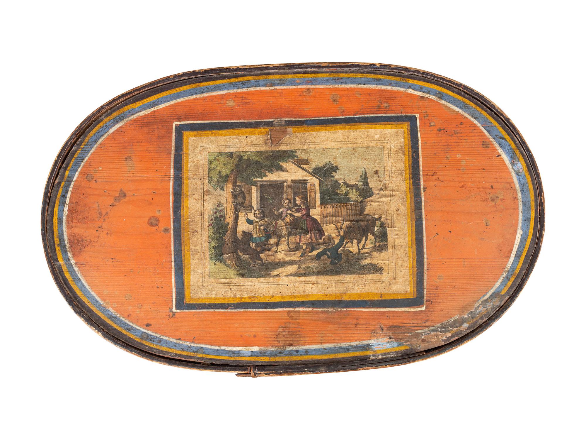 Two Paint Decorated Bentwood Bride's Boxes