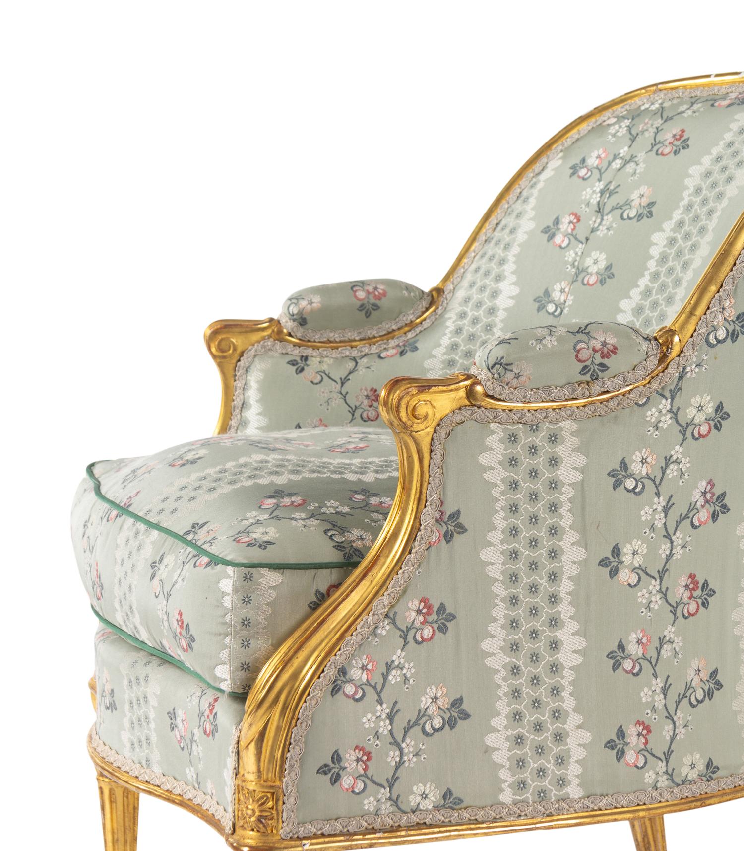 A George III Carved Giltwood Bergère