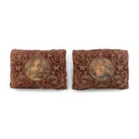 A Pair of Silk Velvet, Gold Filé and Silk Embroidered Panels, Now Mounted as Pillows
