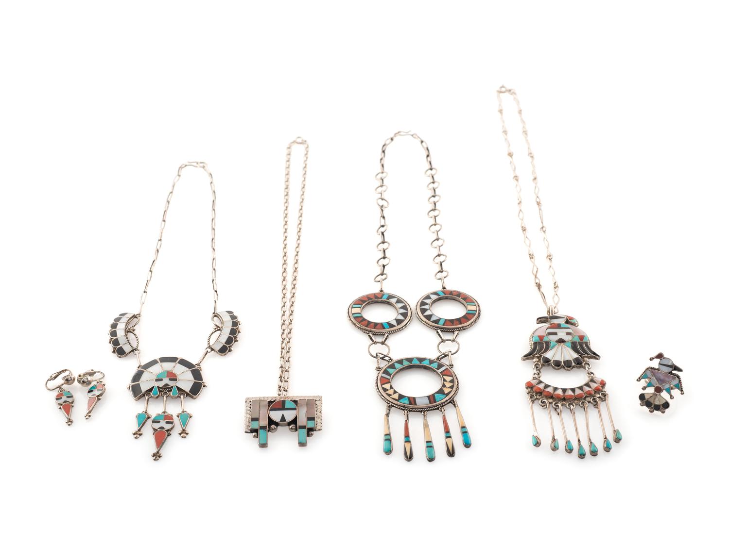 Zuni Inlay Pendant and Ring, Inlay Pendant AND Earrings Set