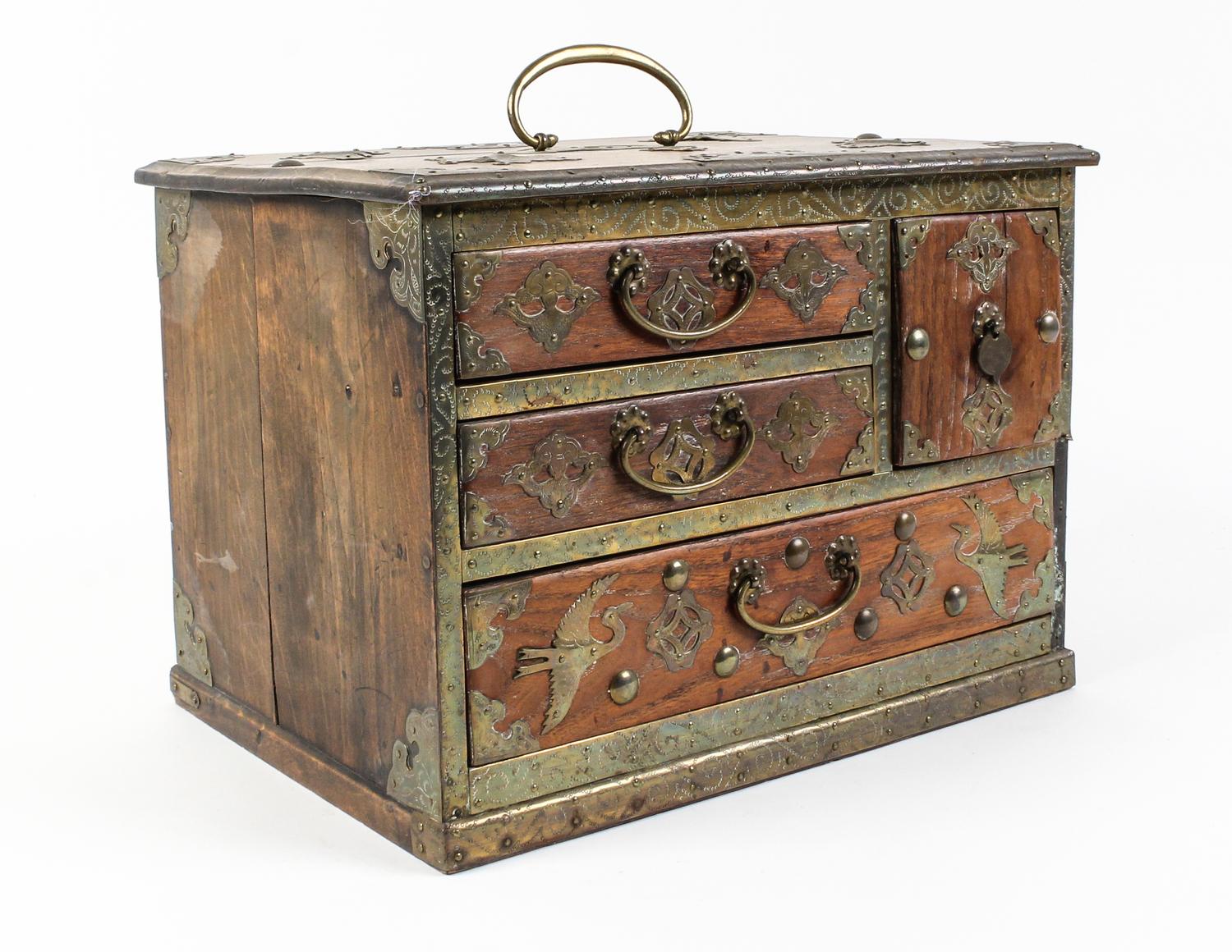 A Japanese Brass Mounted Jewelry Chest Width approximately 13 inches. — 20TH CENTURY