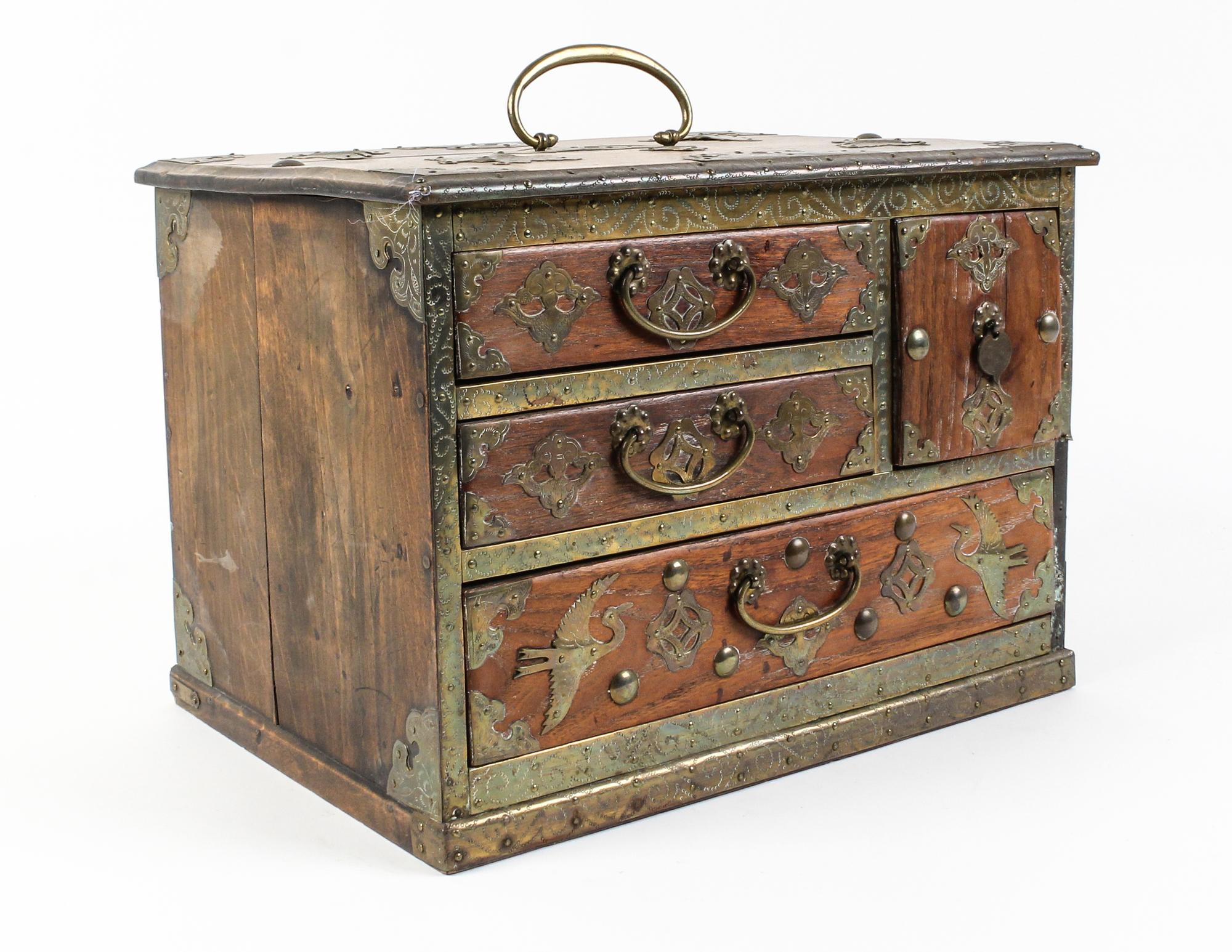 A Japanese Brass Mounted Jewelry Chest Width approximately 13 inches. — 20TH CENTURY