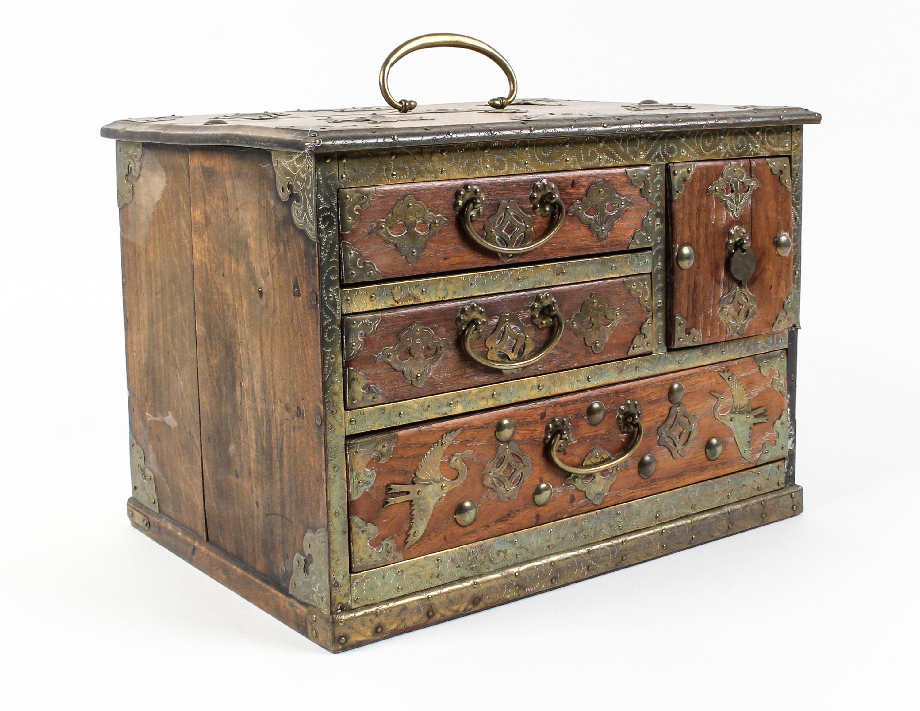 A Japanese Brass Mounted Jewelry Chest Width approximately 13 inches. — 20TH CENTURY