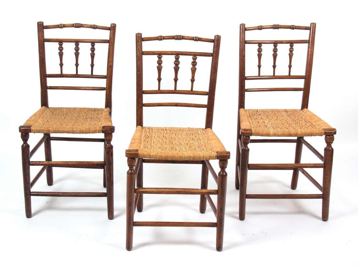 Three Spindle Back Side Chairs Height 33 1/2 inches. — 20TH CENTURY