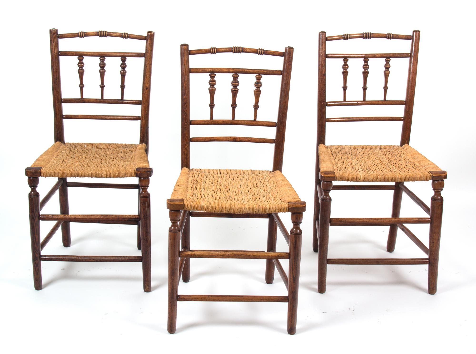 Three Spindle Back Side Chairs Height 33 1/2 inches. — 20TH CENTURY