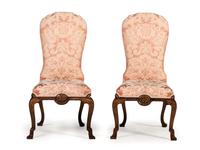 A Pair of William and Mary Style Marquetry Side Chairs