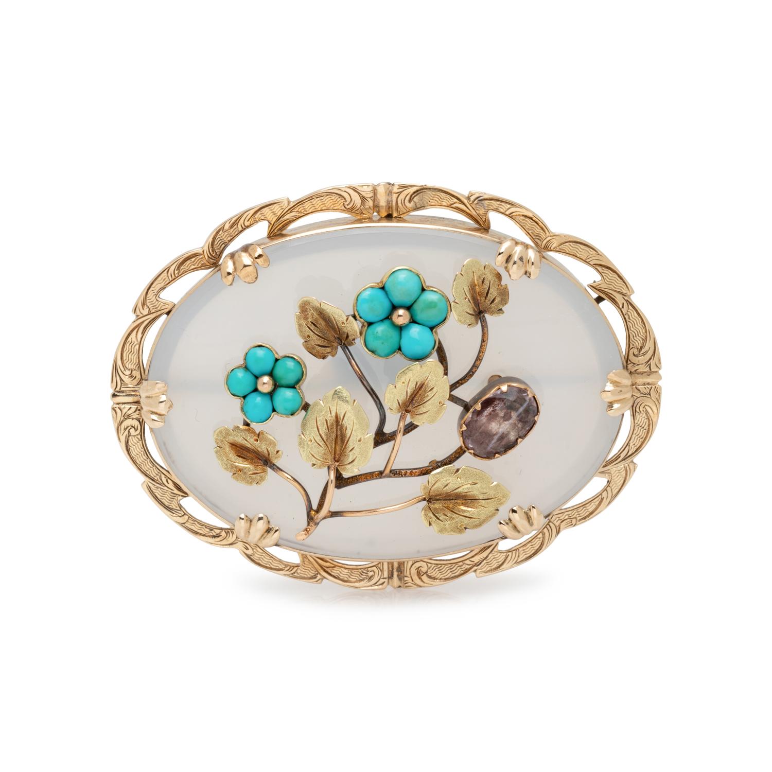 ANTIQUE, YELLOW GOLD AND MULTIGEM BROOCH