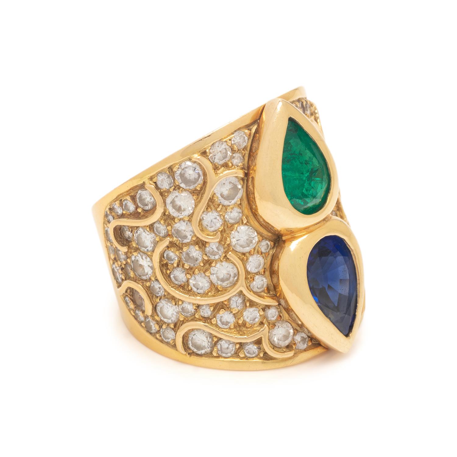 MARINA B., EMERALD, SAPPHIRE AND DIAMOND RING