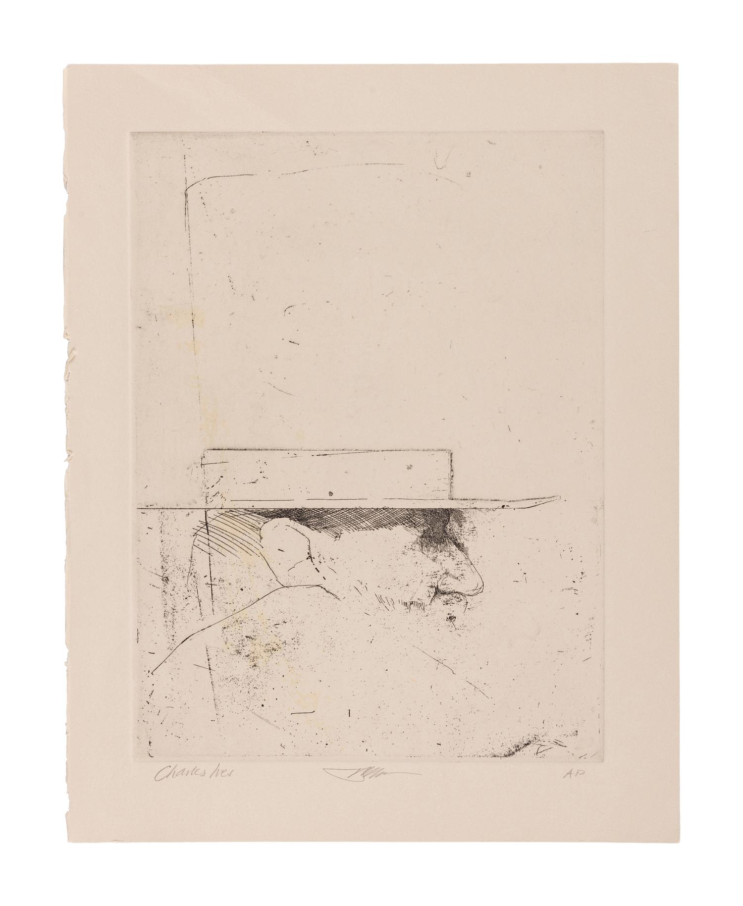 MOSER, Barry. Charles Ives. [ca 1979]. 353 x 279 mm. Etching. Captioned and signed in pencil, designated artist’s proof (“AP”).