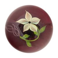A Paul Stankard White Lily on Amethyst Ground Glass Paperweight