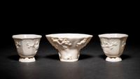 Three Chinese Blanc-de-Chine Porcelain Cups