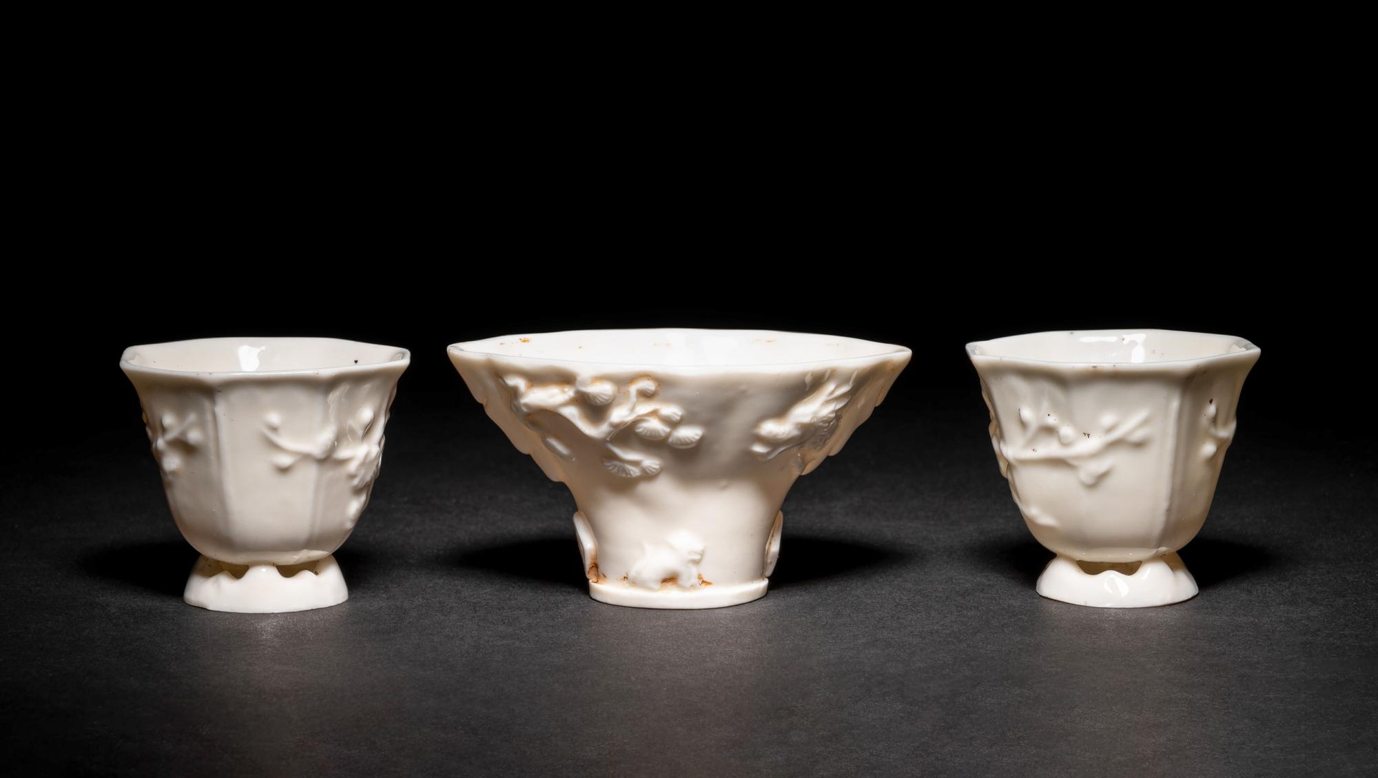 Three Chinese Blanc-de-Chine Porcelain Cups