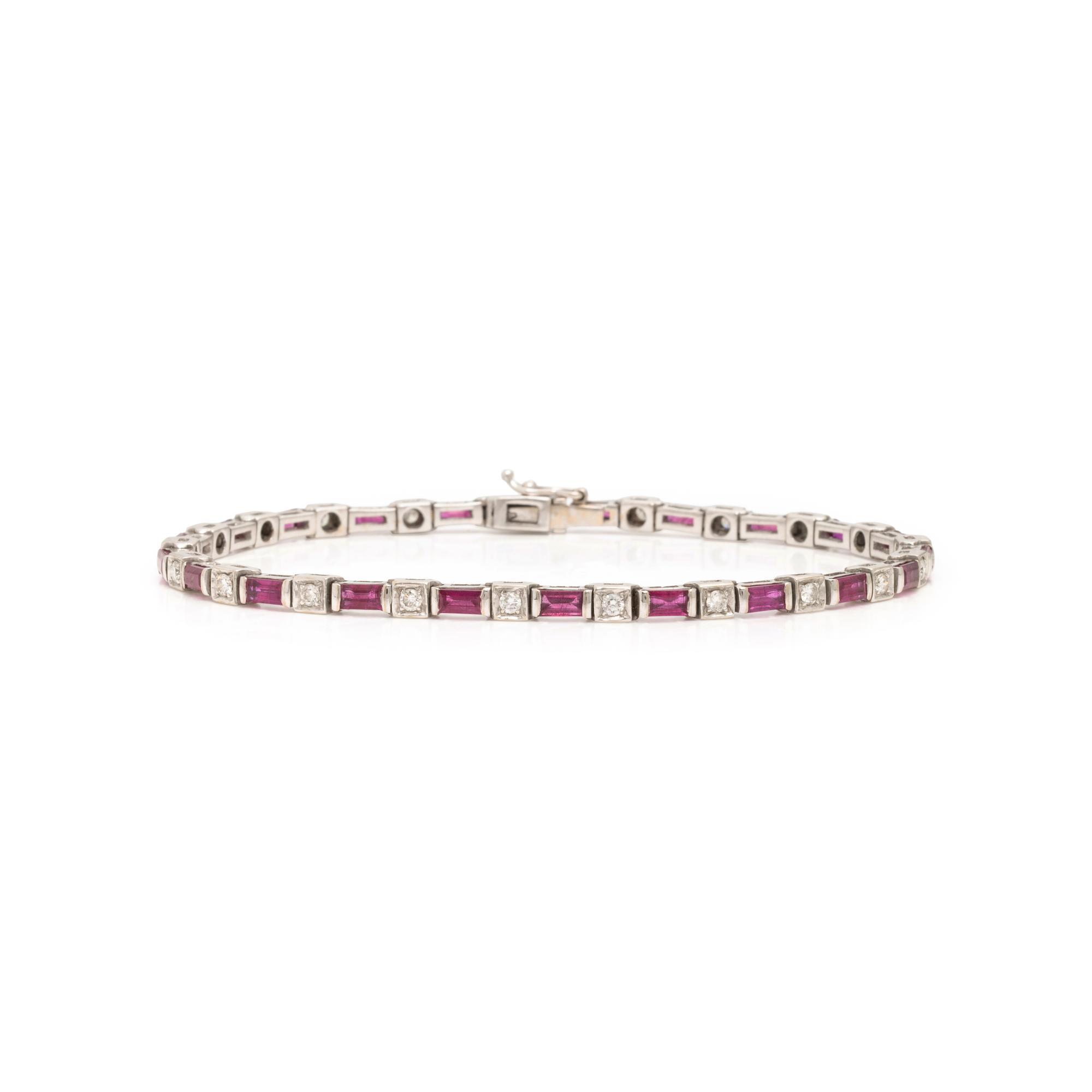 Diamond and Synthetic Ruby White Gold Necklace and Bracelet