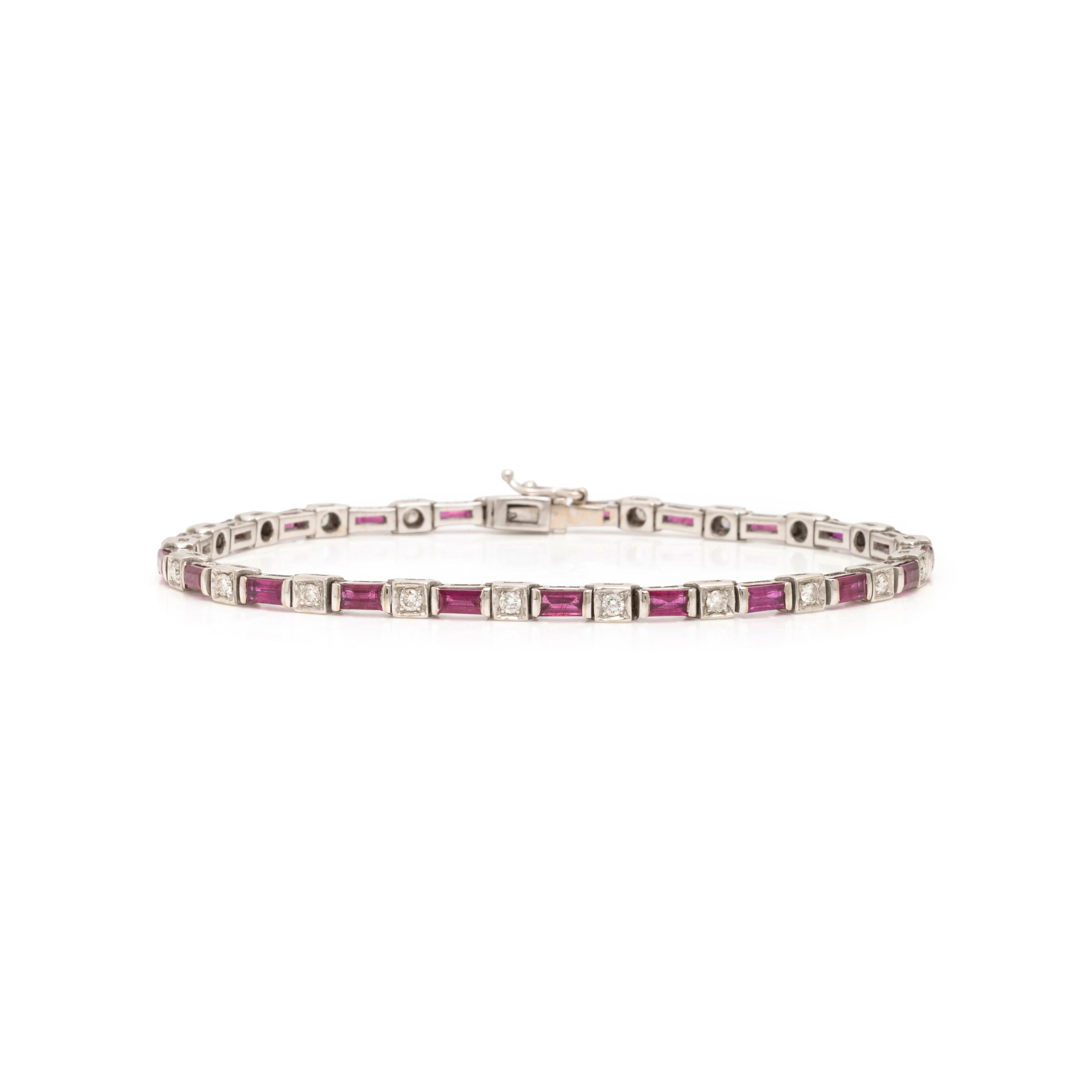 Diamond and Synthetic Ruby White Gold Necklace and Bracelet