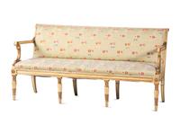 A Louis XVI Style Gold and Cream Paint Decorated Upholstered Settee