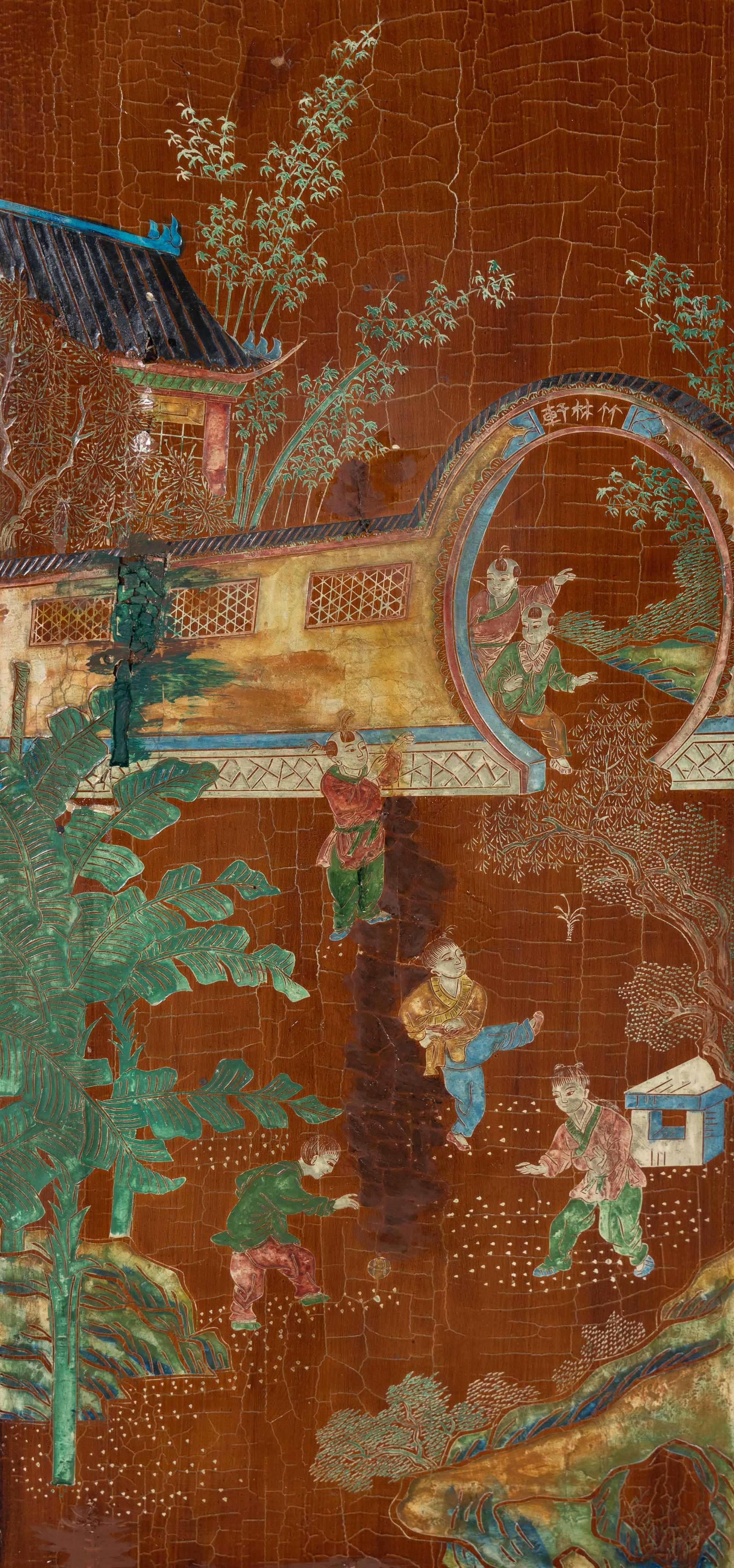 A Chinese Painted Four Panel Floor Screen