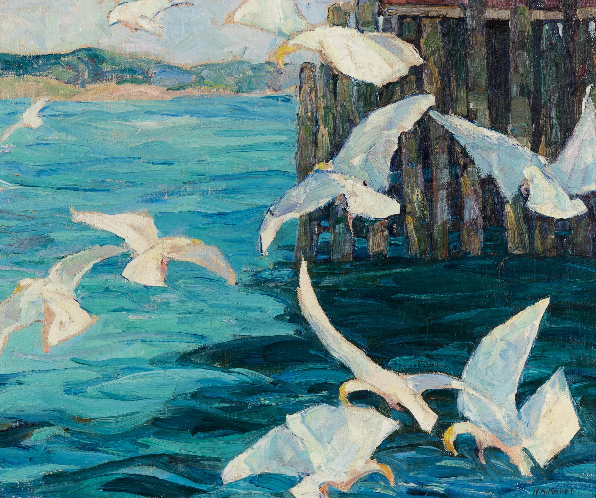 Wheeling Gulls and Wharf, Eastport Maine , c. 1927