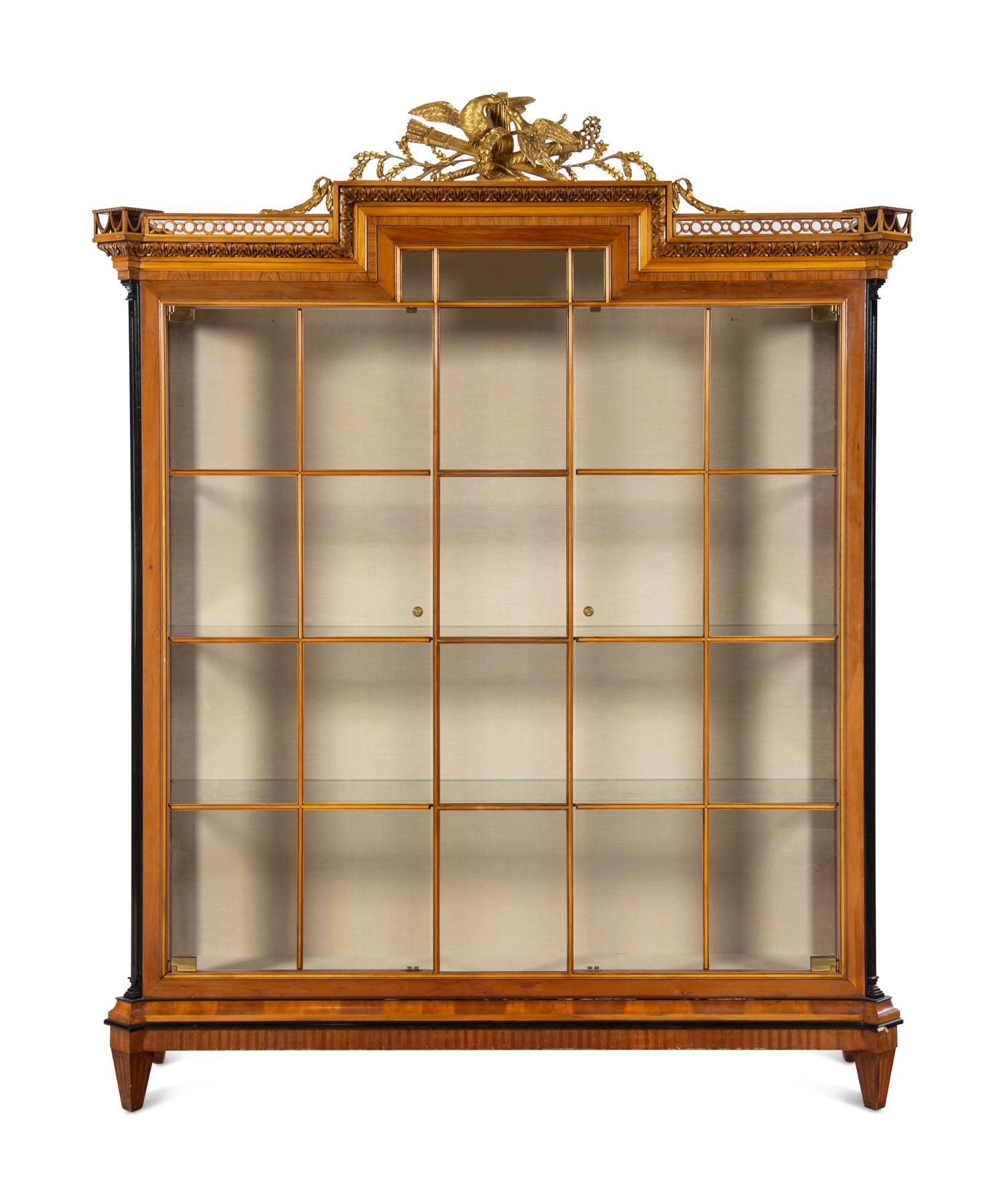 A Baker Neoclassical Style Parcel Gilt Walnut Vitrine Cabinet