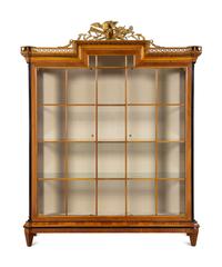 A Baker Neoclassical Style Parcel Gilt Walnut Vitrine Cabinet