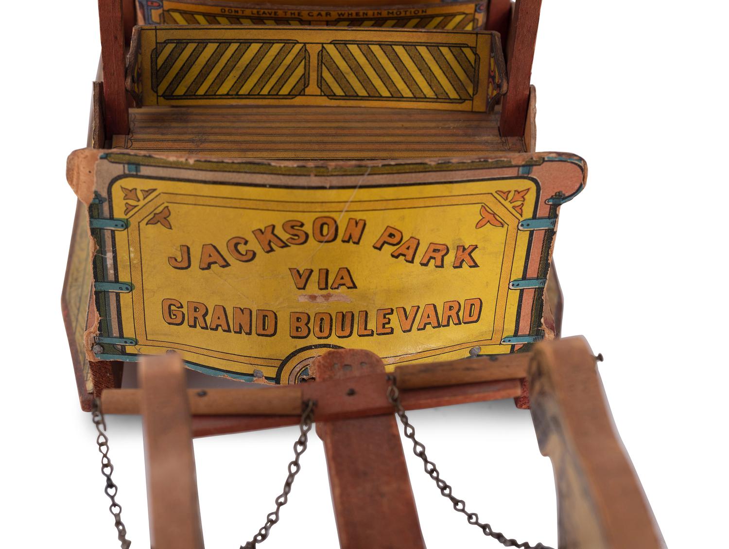 A R. Bliss Manufacturing Columbian Exposition Lithograph Paper on Wood Toy Horse-Drawn Trolley