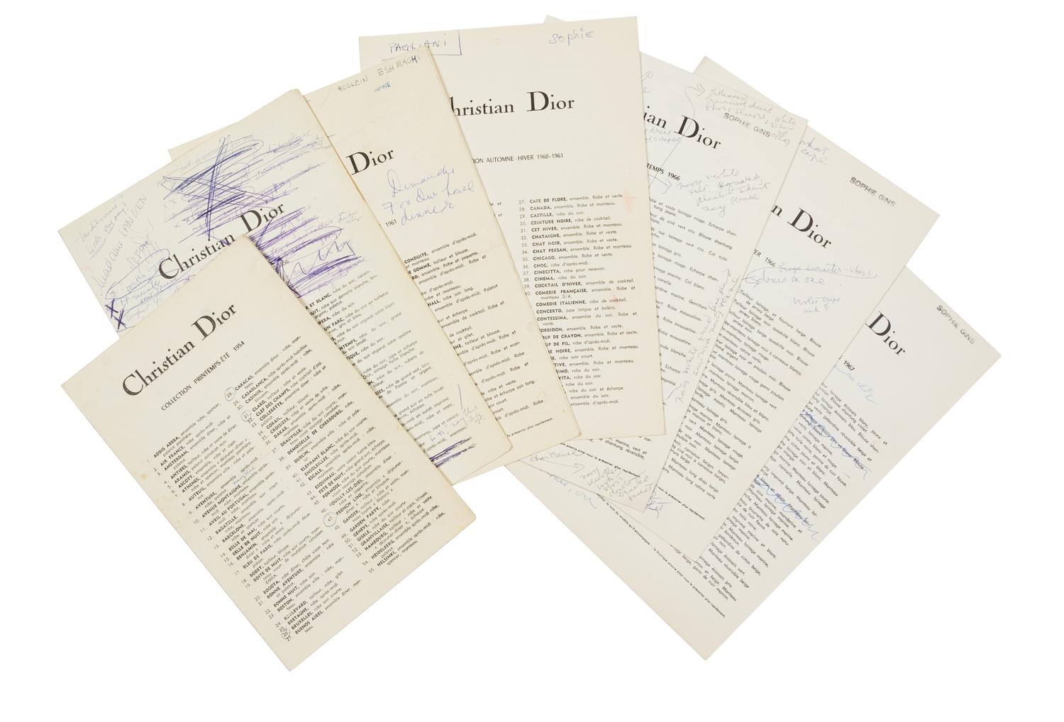 Two Photographic Prints of Olivia de Havilland and Christian Dior and seven Dior fashion show programs with hand-written comments by de Havilland. — From the collection of Olivia de Havilland