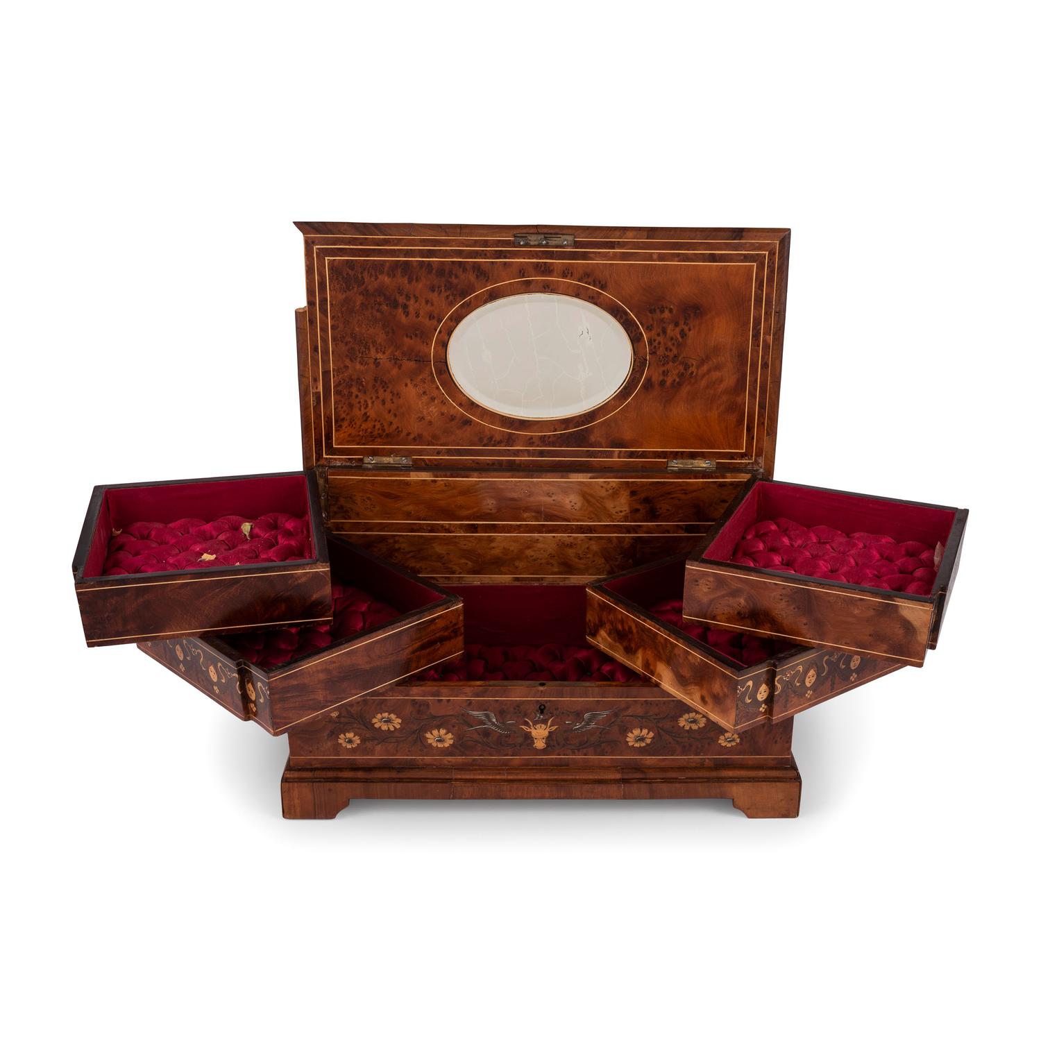 A Continental Marquetry Jewelry Casket