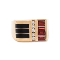 ONYX, DIAMOND AND GARNET RING