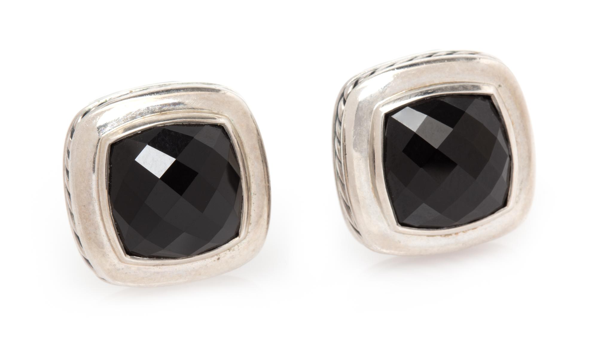 A Pair of Sterling Silver and Onyx 'Albion' Earclips, David Yurman, 6.80 dwts.