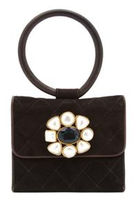 A Chanel Brown Suede Quilted Mini Flap Bag, 6" x 5" x 1.5".
