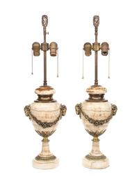 A Pair of Continental Gilt Bronze Mounted Onyx Urns
