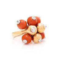 BICOLOR GOLD, CORAL, AND DIAMOND BAUBLE RING