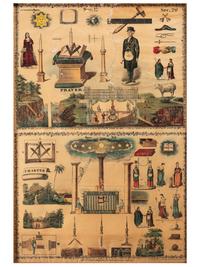 [FRATERNAL ORGANIZATIONS]. A group of Masonic items incl. 3 large framed prints, sashes, and 3 linked signs.