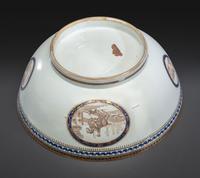 A Chinese Export Parcel Gilt and Grisaille Decorated Porcelain Punch Bowl
