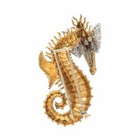 BICOLOR GOLD, DIAMOND, AND ENAMEL SEA DRAGON BROOCH