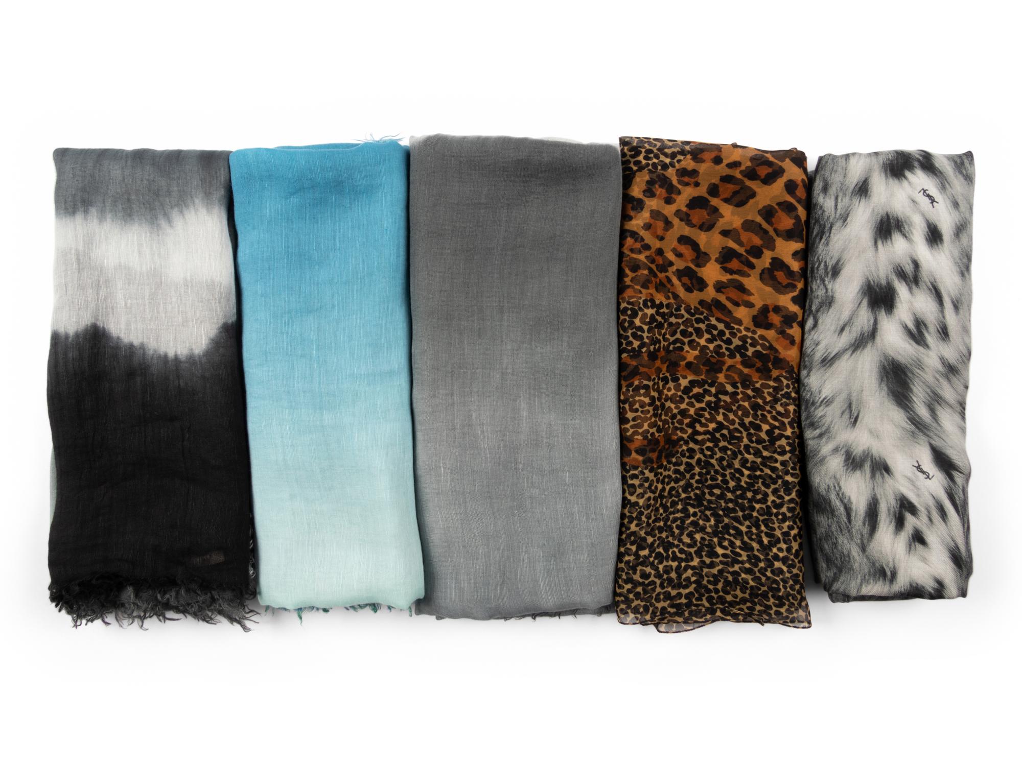 Five Designer Scarves: Three Bottega, Two Yves Saint Laurent