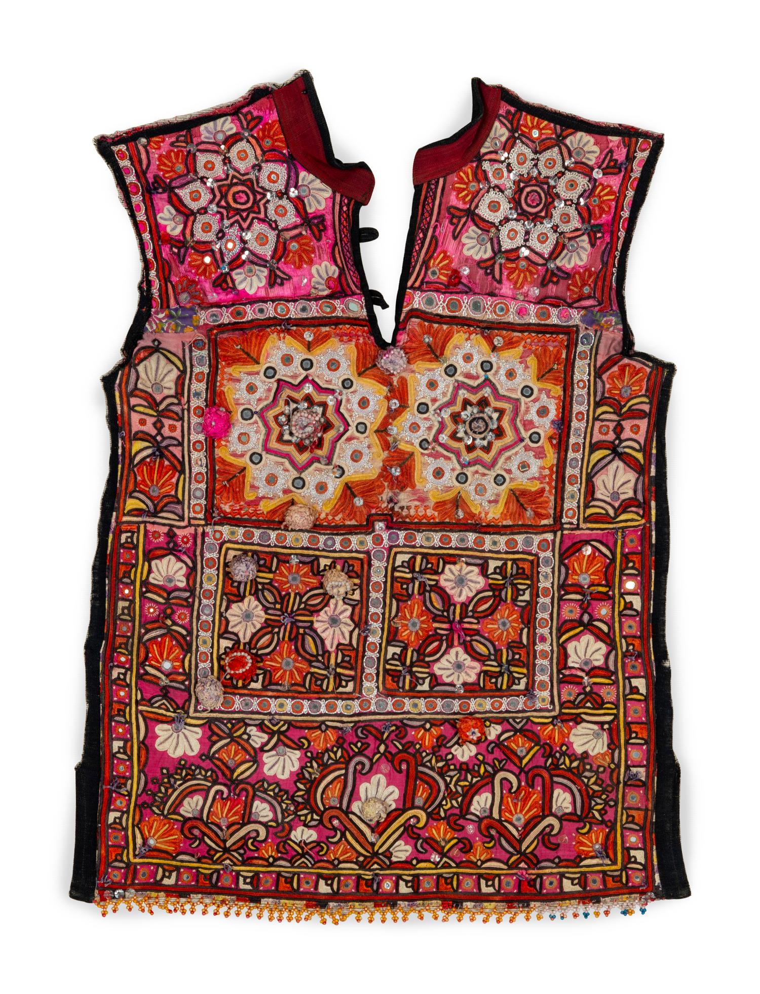 Two Indian Silk Embroidered and Mica Mounted Cotton Panels