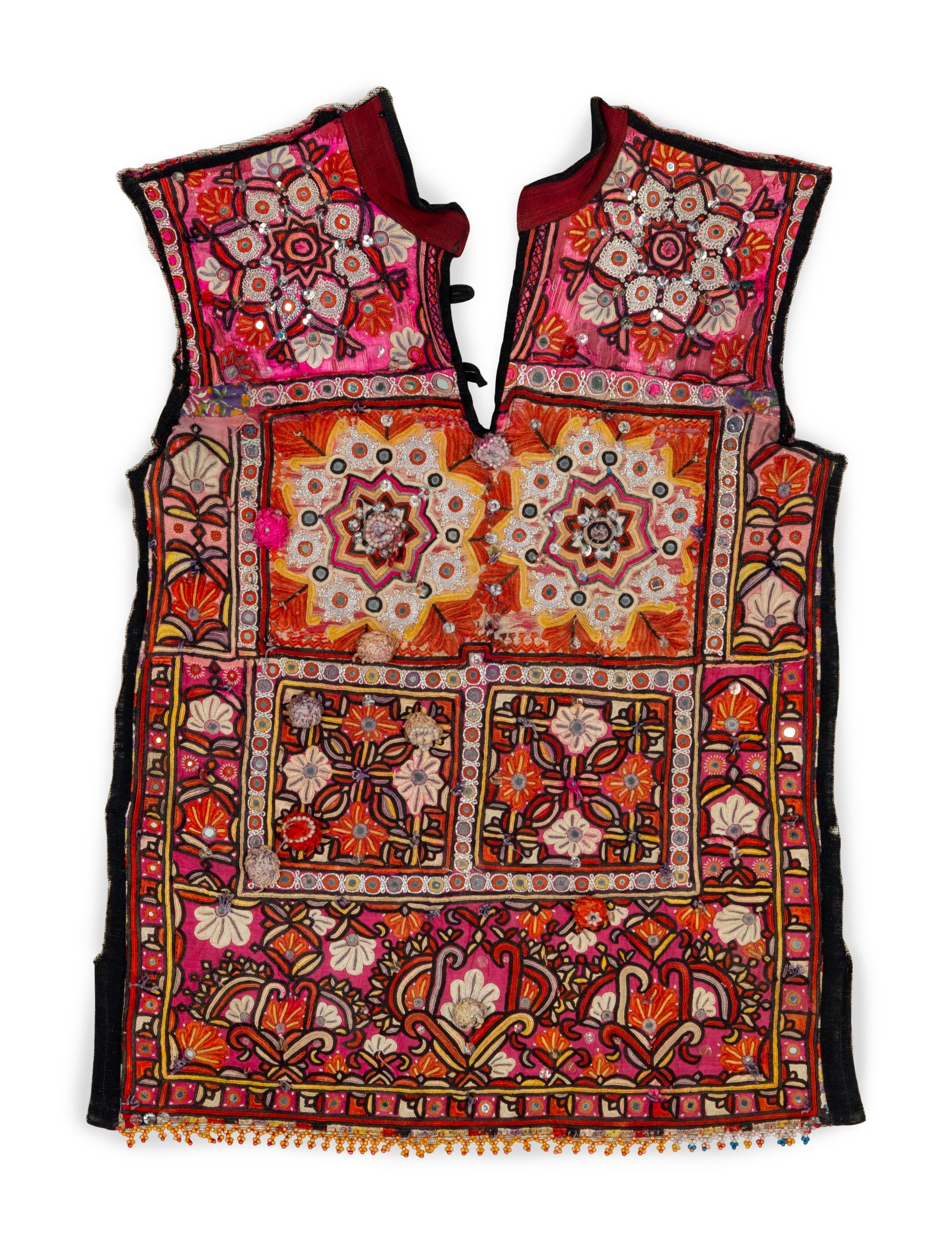 Two Indian Silk Embroidered and Mica Mounted Cotton Panels