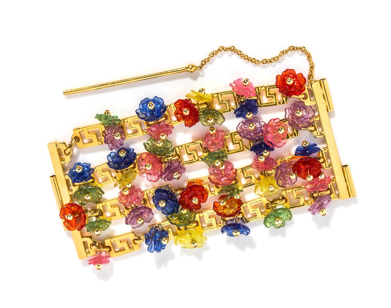 A Gianni Versace Multicolor Floral and Greco Link Bracelet, 7" x 3.25".