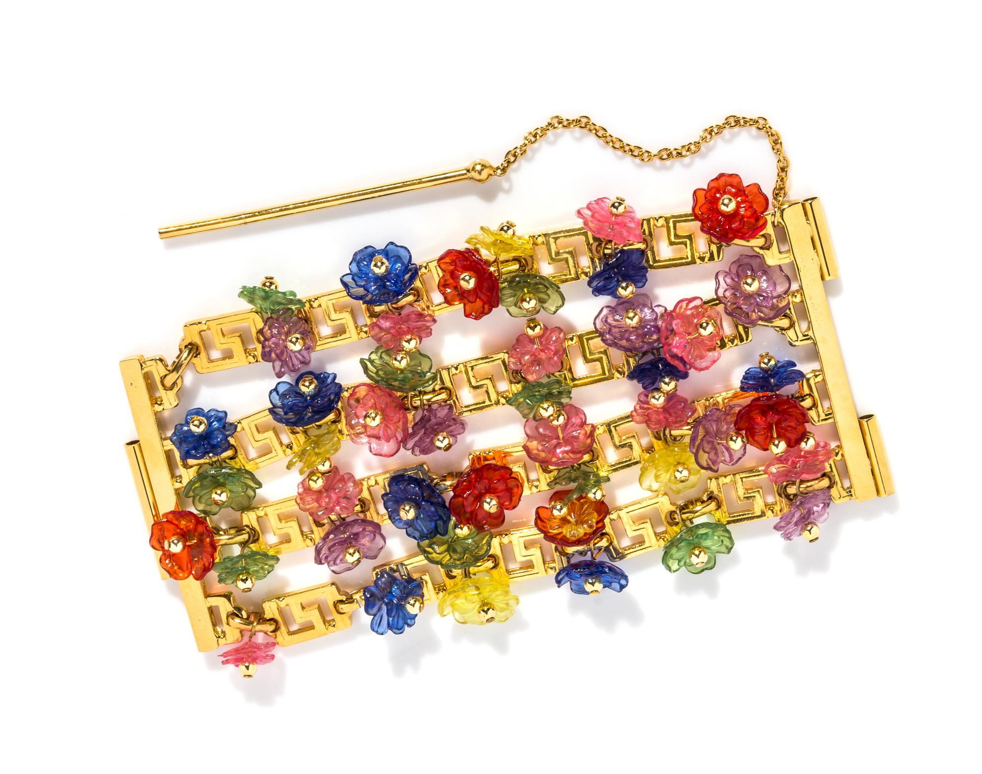 A Gianni Versace Multicolor Floral and Greco Link Bracelet, 7" x 3.25".
