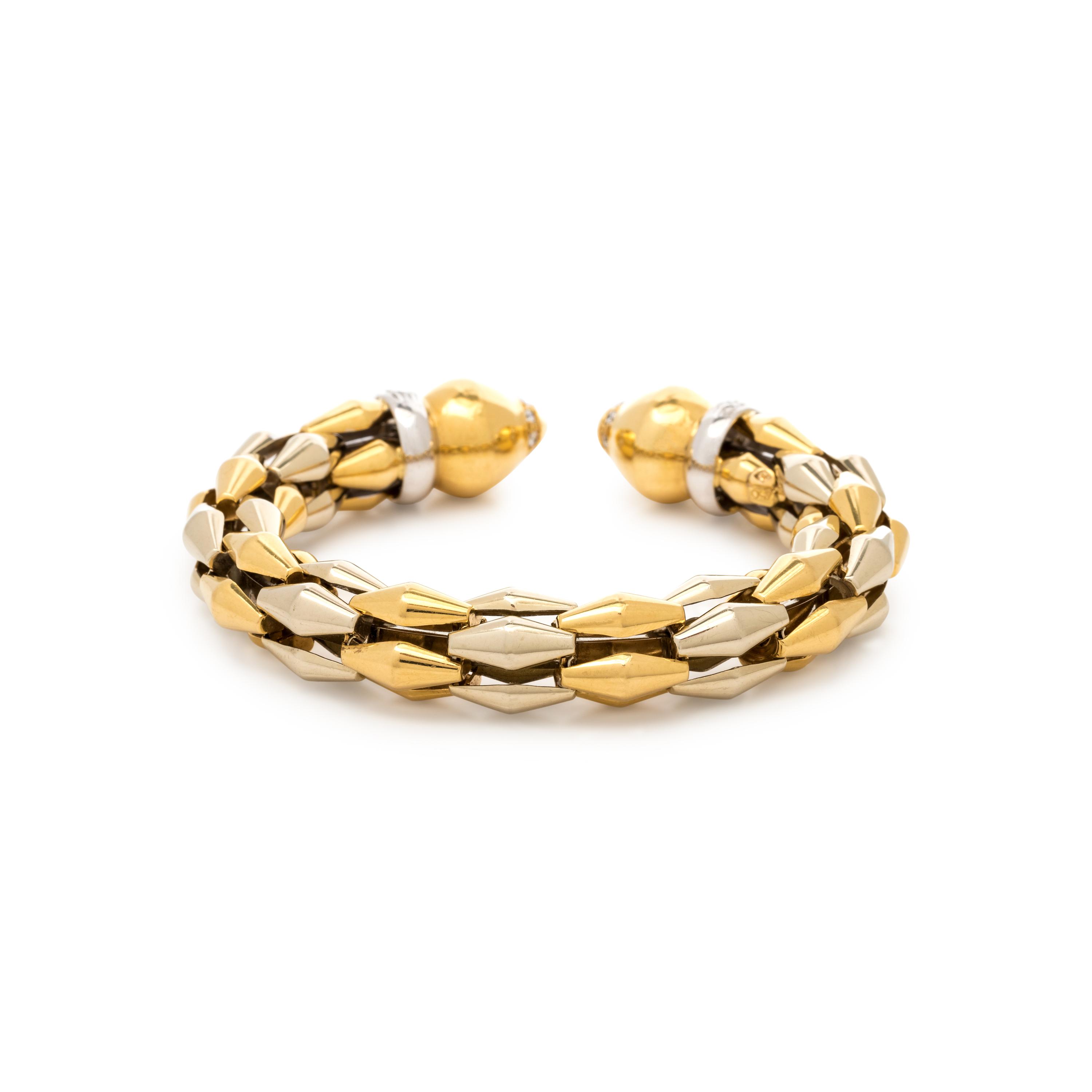 BICOLOR GOLD AND DIAMOND CUFF BRACELET