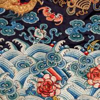 A Chinese Black Ground Embroidered Silk 'Dragon' Court Robe, Chaofugua, 19th Century 清晚期 黑緞地綉云龍紋朝服褂