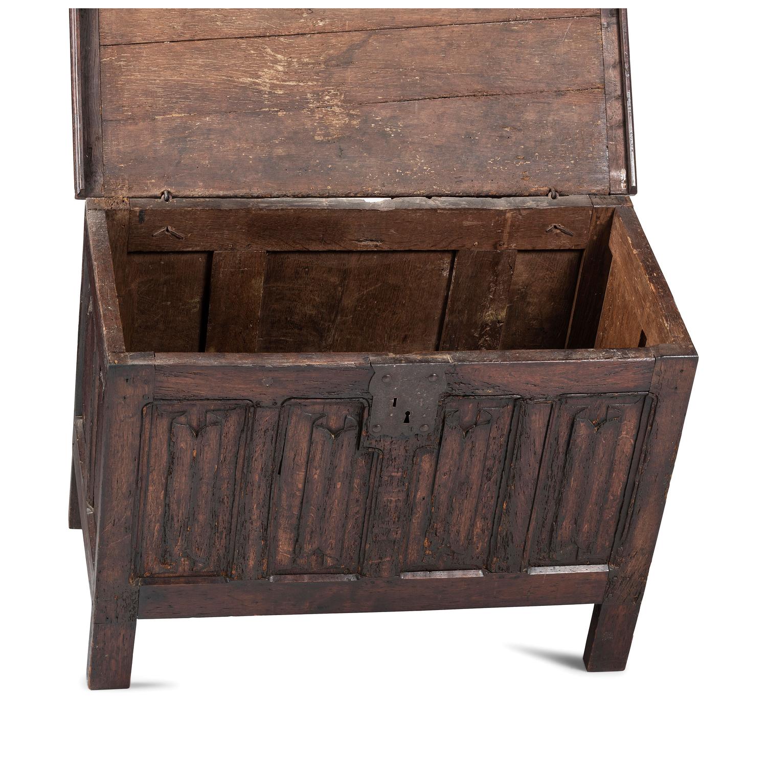 A Charles II Linenfold Carved Oak Blanket Chest