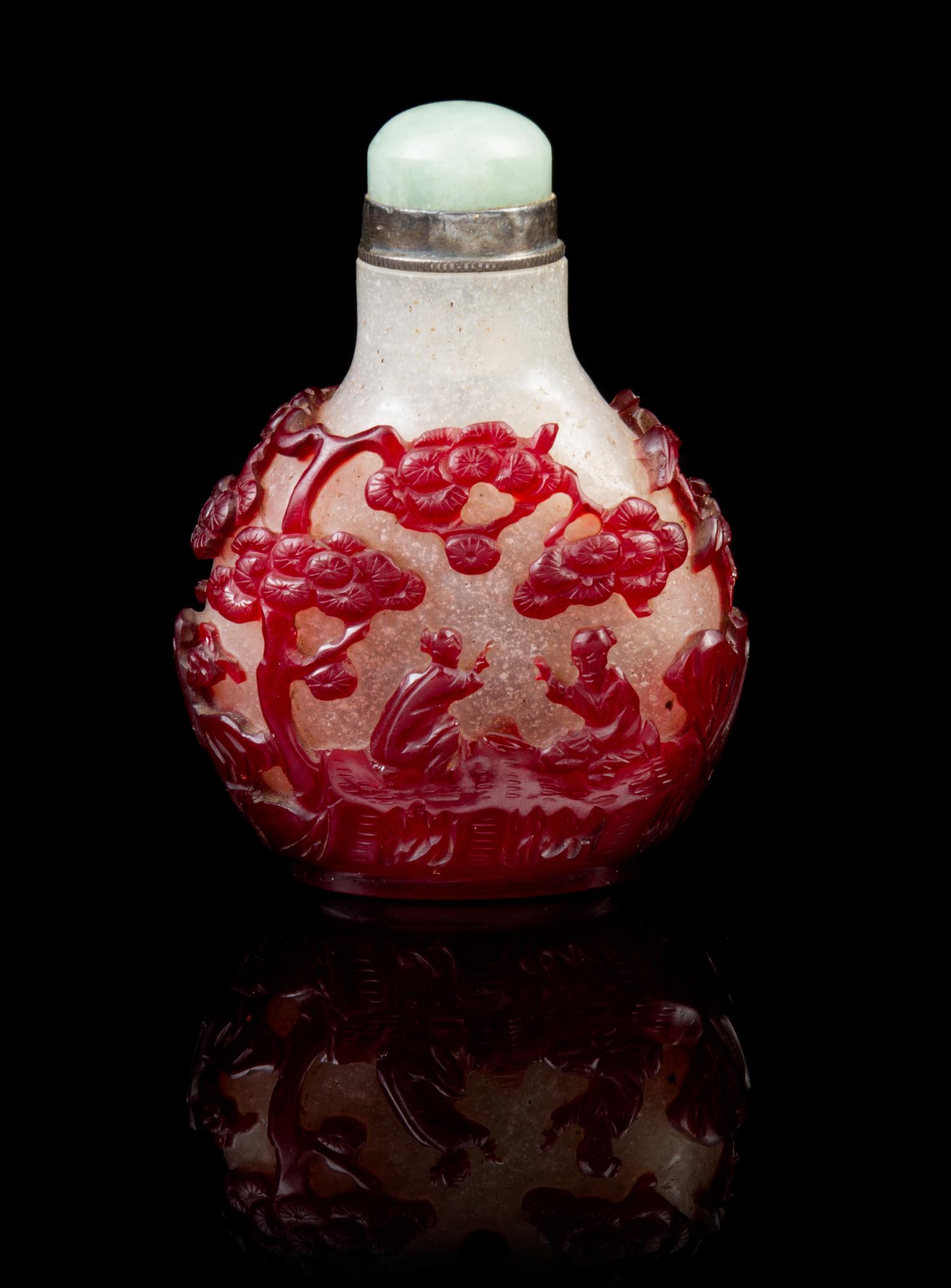 A Chinese Red Overlay Glass Snuff Bottle 18TH/19TH CENTURY Height overall 2 3/4 inches. — 18TH/19TH CENTURY