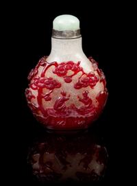 A Chinese Red Overlay Glass Snuff Bottle 18TH/19TH CENTURY Height overall 2 3/4 inches. — 18TH/19TH CENTURY