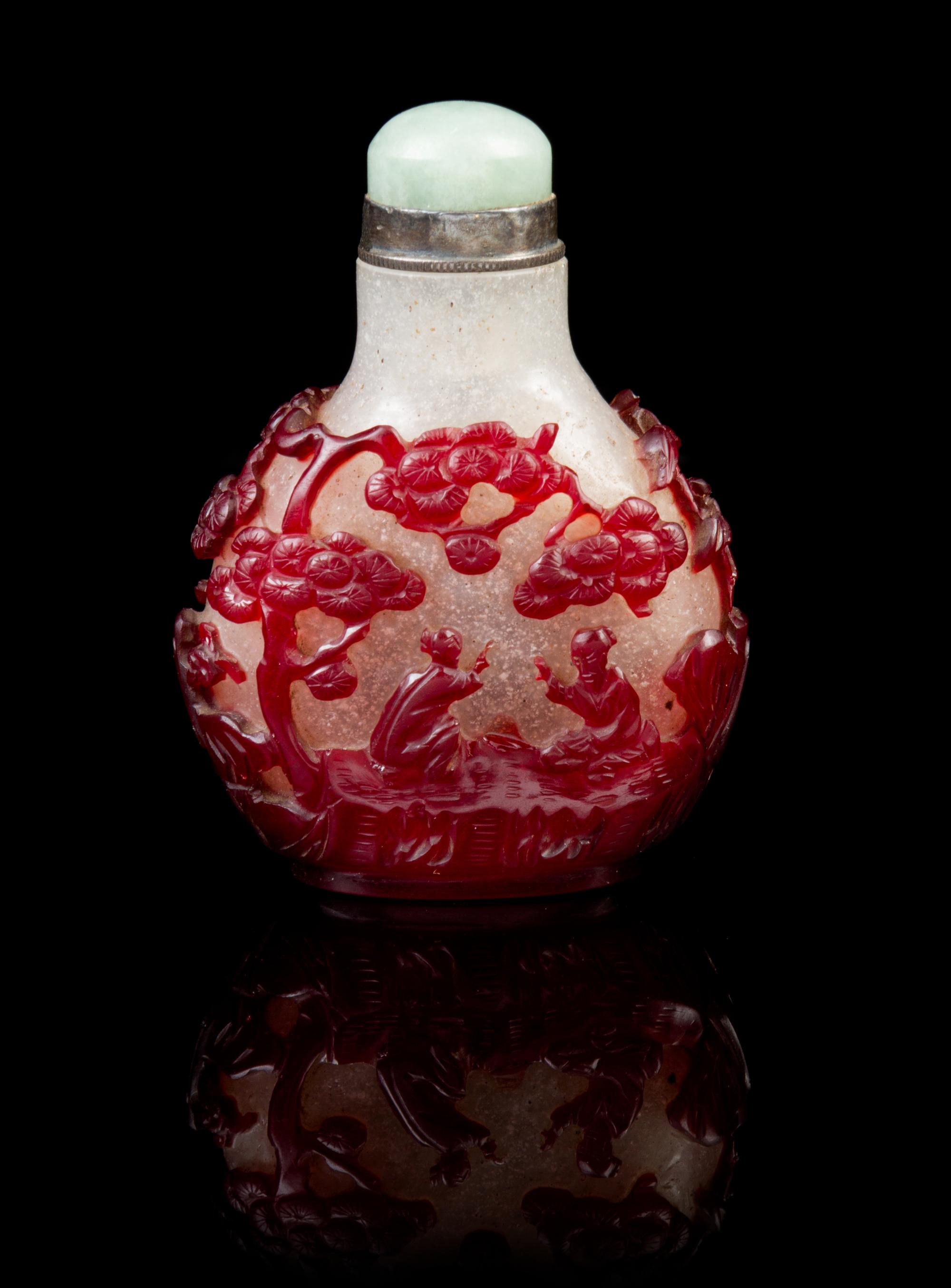 A Chinese Red Overlay Glass Snuff Bottle 18TH/19TH CENTURY Height overall 2 3/4 inches. — 18TH/19TH CENTURY