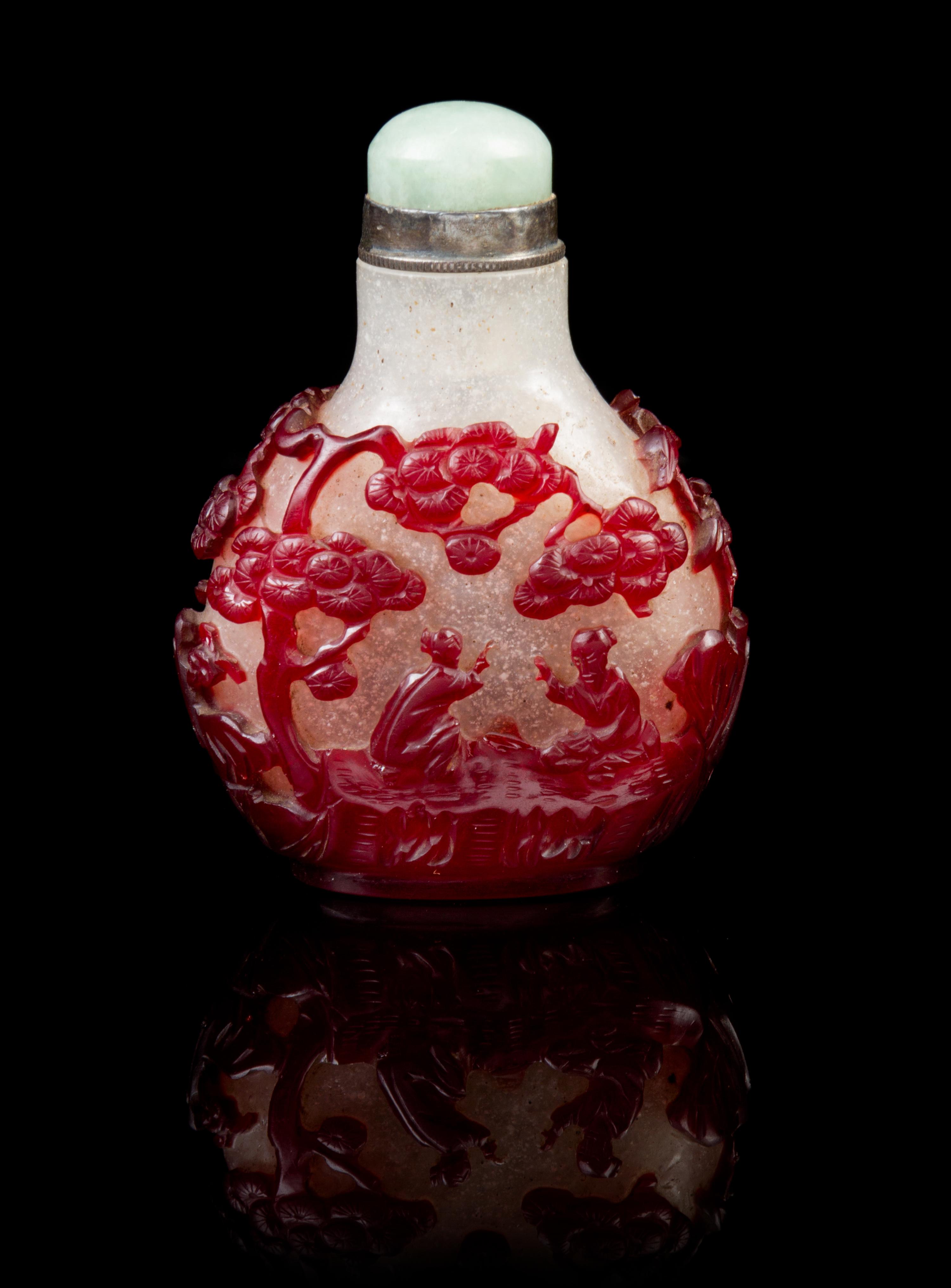 A Chinese Red Overlay Glass Snuff Bottle 18TH/19TH CENTURY Height overall 2 3/4 inches. — 18TH/19TH CENTURY