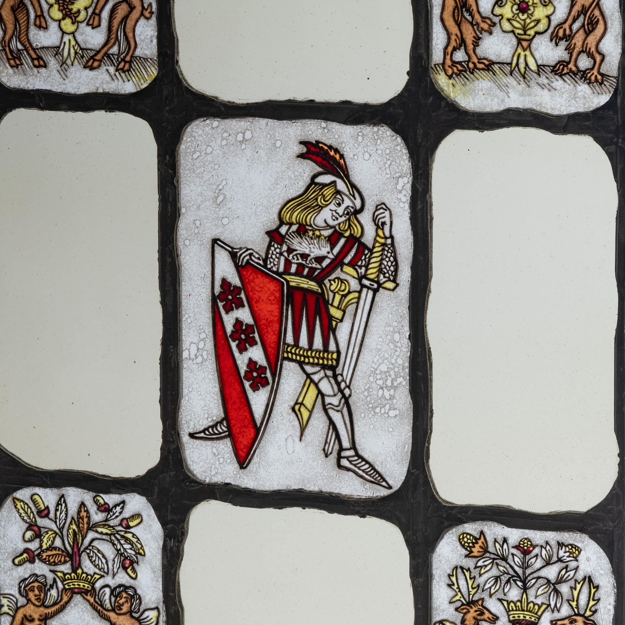 Nine-panel window depicting knight