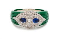 A Miriam Salat Green Maharaja Hinge Cuff, Cuff size: 7"- 5.75"; 1"- 1.5" W.