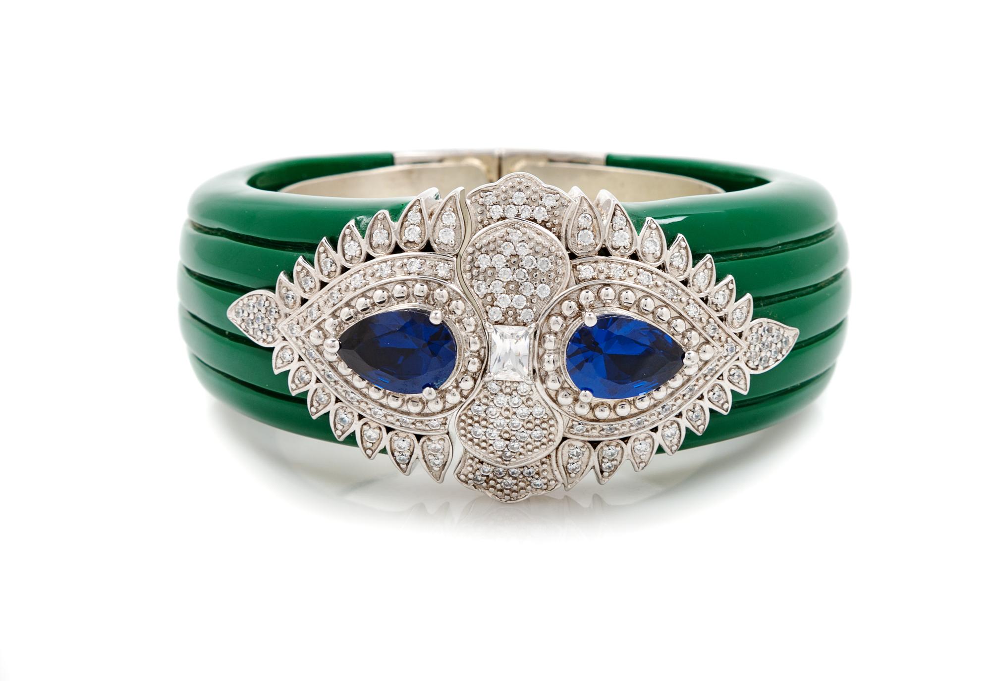 A Miriam Salat Green Maharaja Hinge Cuff, Cuff size: 7"- 5.75"; 1"- 1.5" W.
