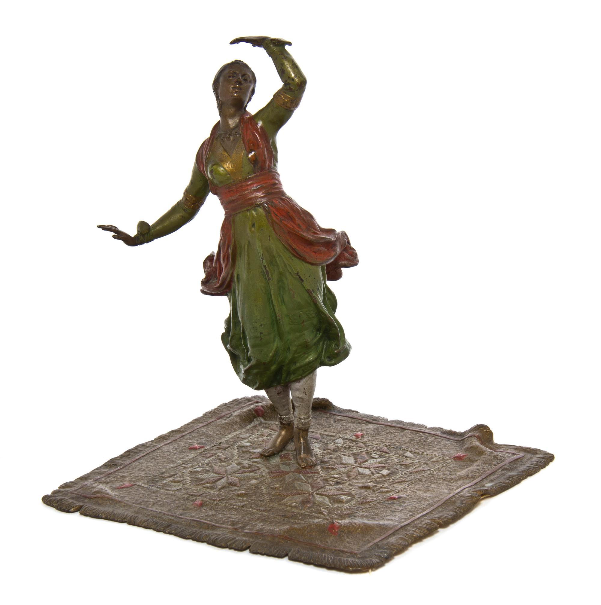 An Austrian Cold Painted Bronze Orientalist Figure, in the manner of Franz Bergman (1861-1936), Height 7 1/2 inches.
